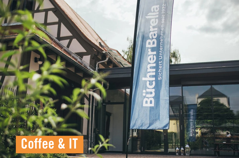 BüchnerBarella Fahne vor einem Gebäude